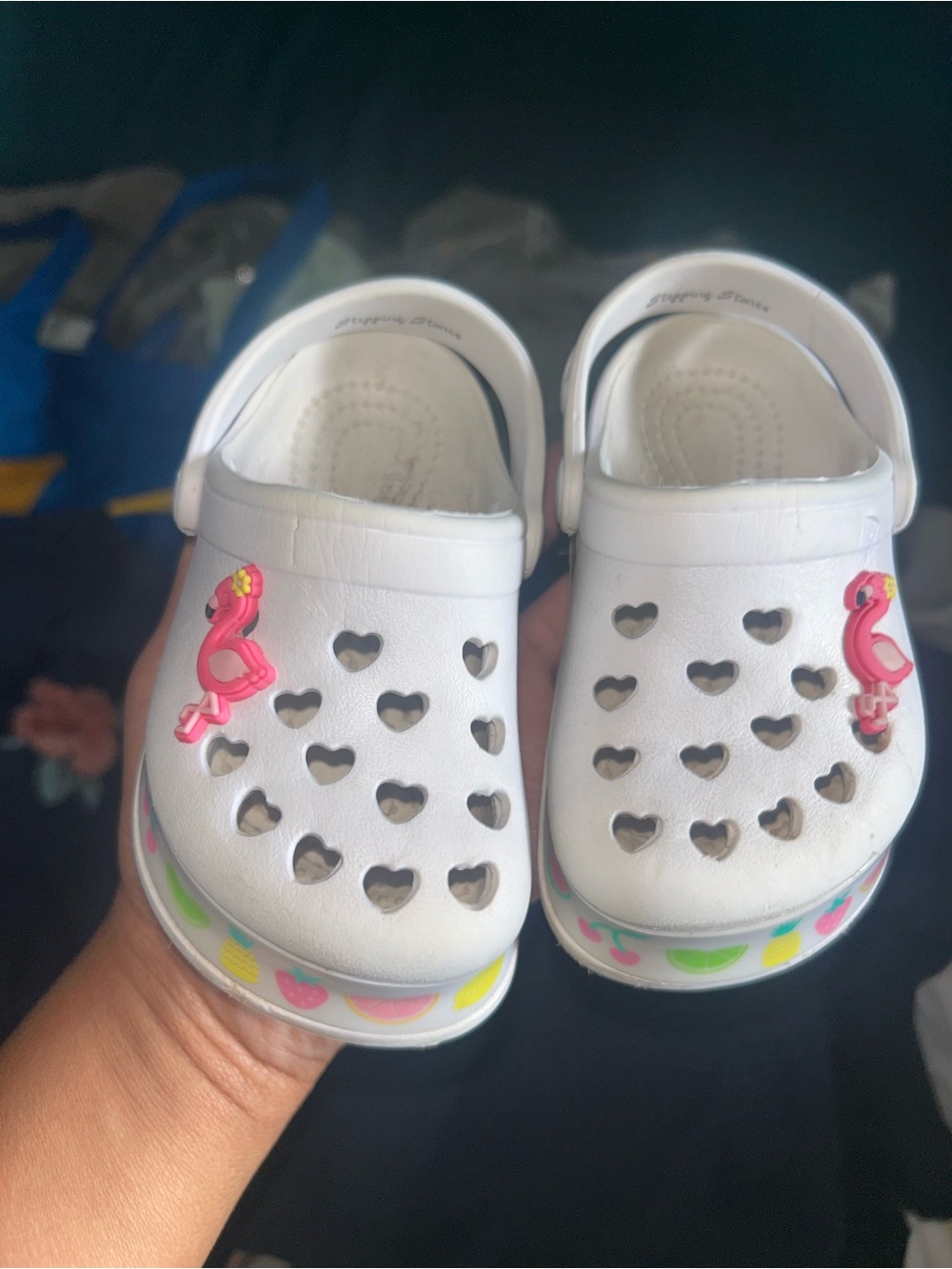🌼2 for $5🌼 Kids White Heart-Pattern Clogs with Pink Flamingo Charm